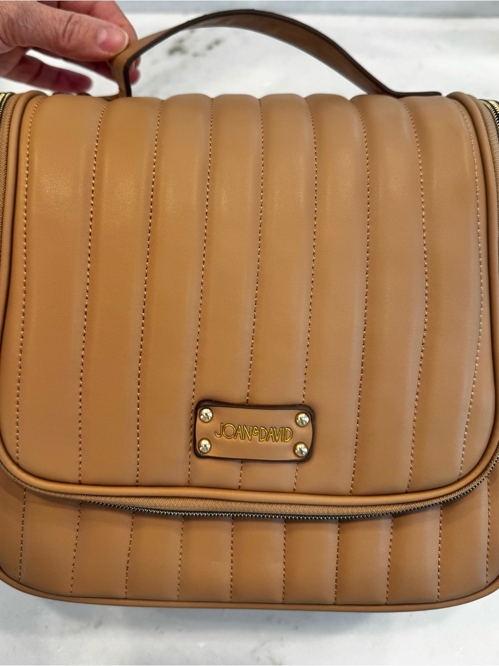 Joan & David Camel Quilted Top-Handle Satchel
